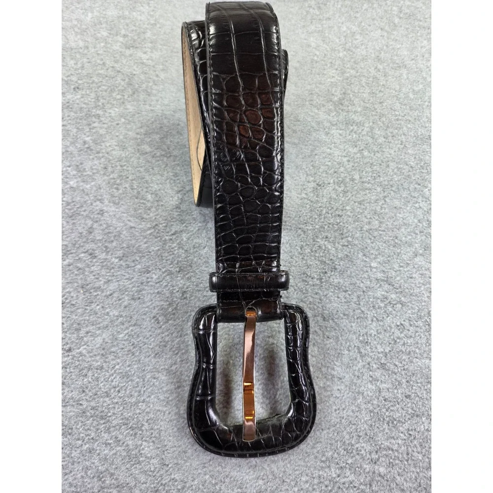 Lake Shore Drive Womens Croc Embossed Leather Belt ML Black Classic